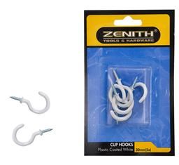 Bulk Pack 10 x Cup-Hooks White-Pl-Ctd 30mm 5pce Zenith
