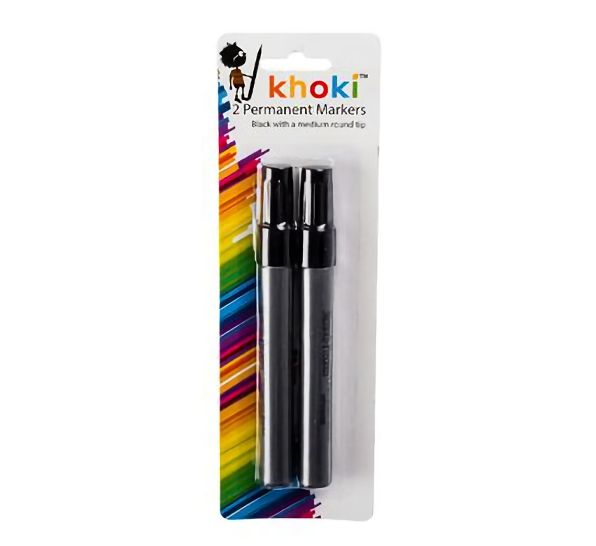 Bulk Pack 5 x Black Permanent Marker, Card Of 2 Medium Round Tip
