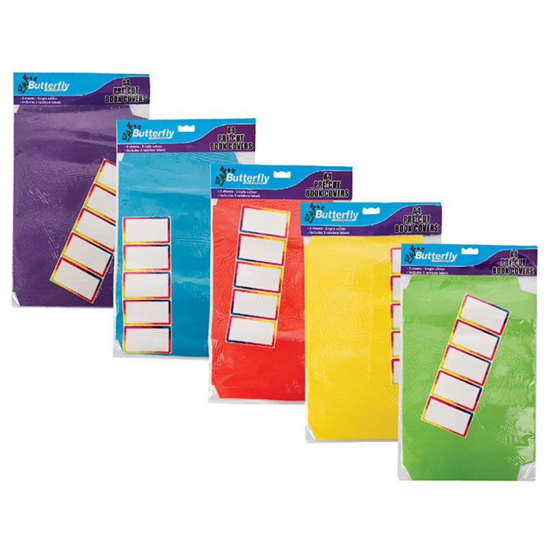 Bulk Pack x 10 Pre-cut Paper Book Covers & Labels A4 5 Per Pack + Labels