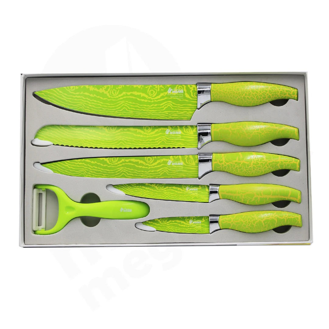 6 piece Condere Knife set with Non Stick Coating-Green