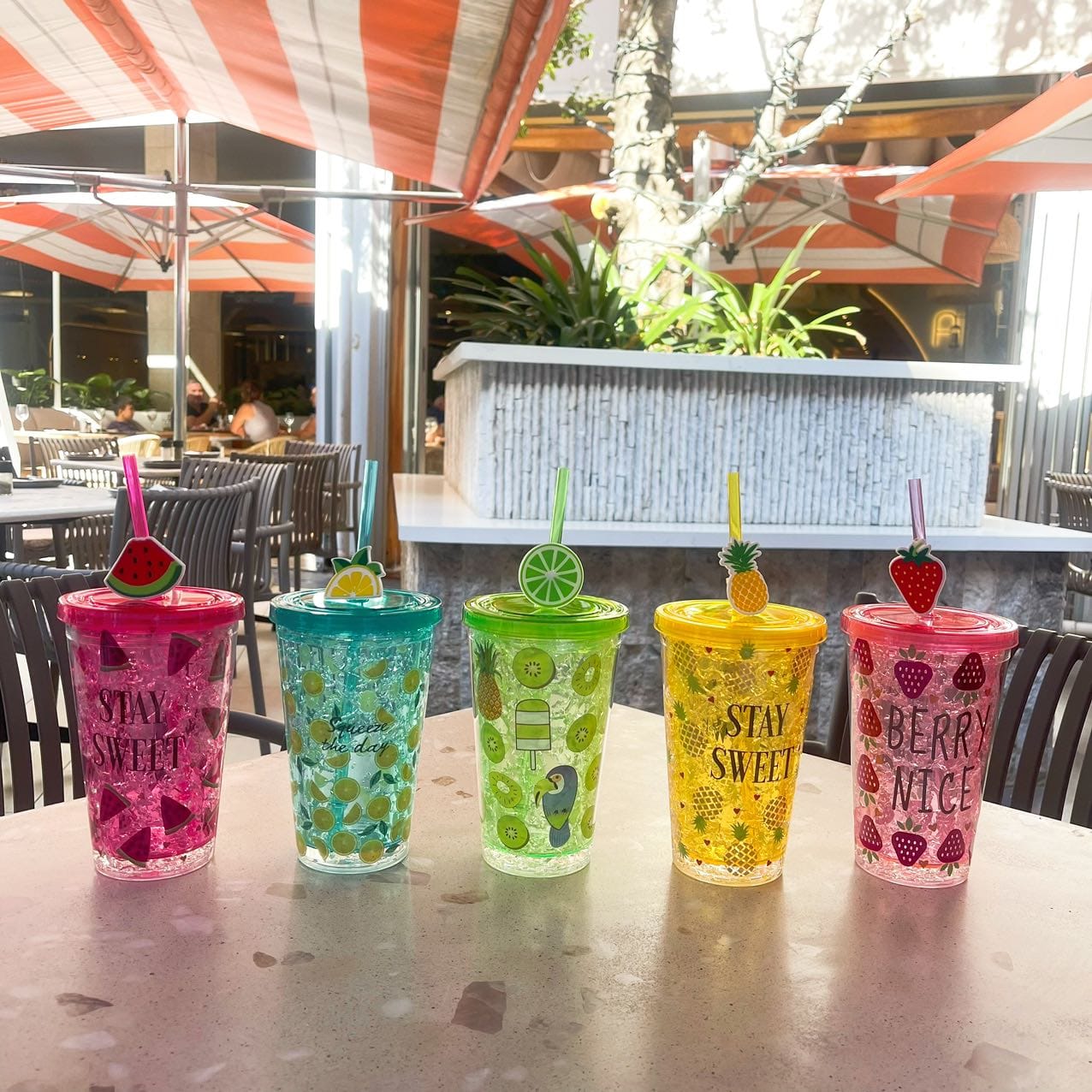 Set of 4 Fruit-Themed Insulated Tumblers with Straws