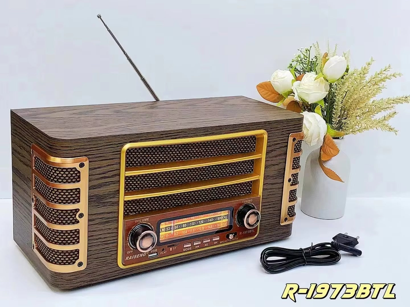 Antique Retro Wireless Radio Old Vintage FM SW3 Bands Radio Classic Rechargeable Wooden Case Radio with BT/TF/USB Music Player