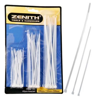 Bulk Pack 6 x Zenith Cable Ties 100/150/200mm Carded - White