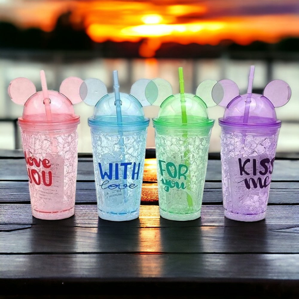 Set of 4 Ear-Themed Insulated Tumblers with Straws
