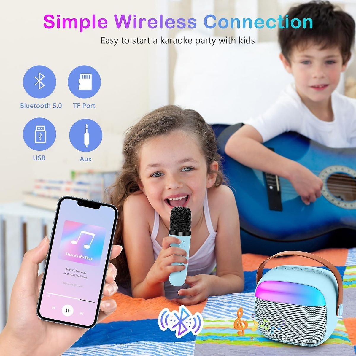 Portable Audio Wireless Bluetooth Karaoke Speaker & Microphone Set - Beige