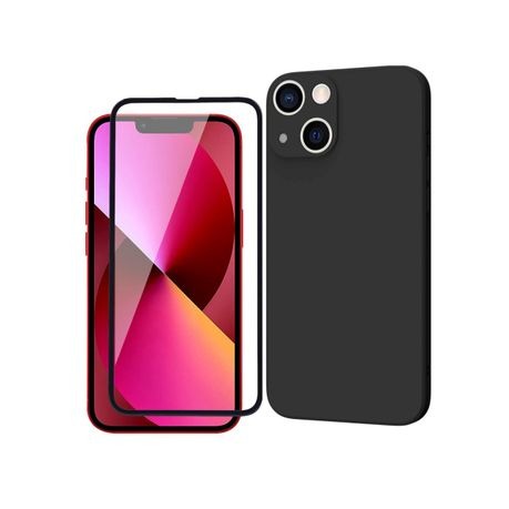 Silicone Phone Case & Screen Protector Combo For Iphone 14 Plus-Black