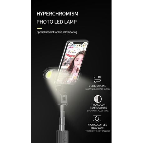 Bluetooth Rotating Selfie Tripod Stick with LED light