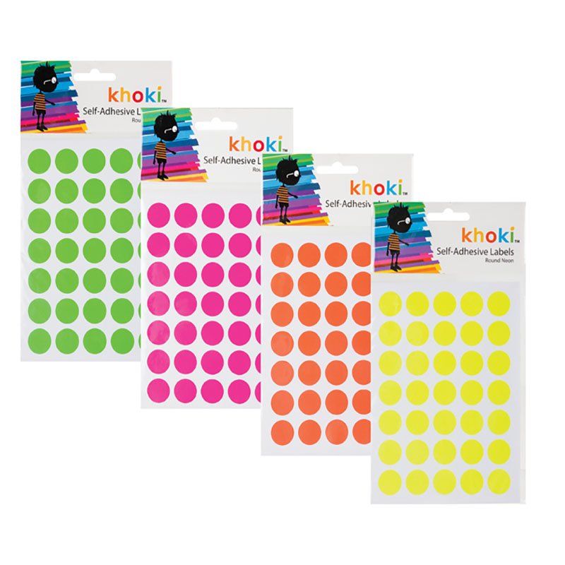 Bulk Pack x 8 Labels Self Adhesive Neon Round
