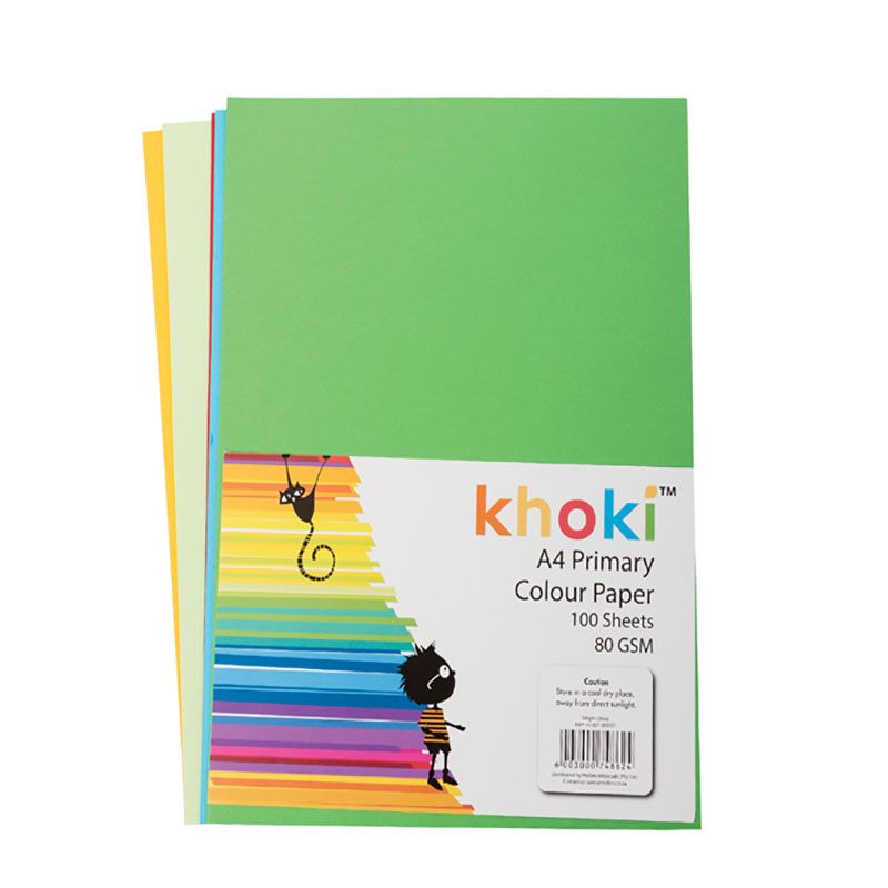 Khoki - Paper - Primary - Assorted Colors - A4 - 80gsm - 100 Sheets
