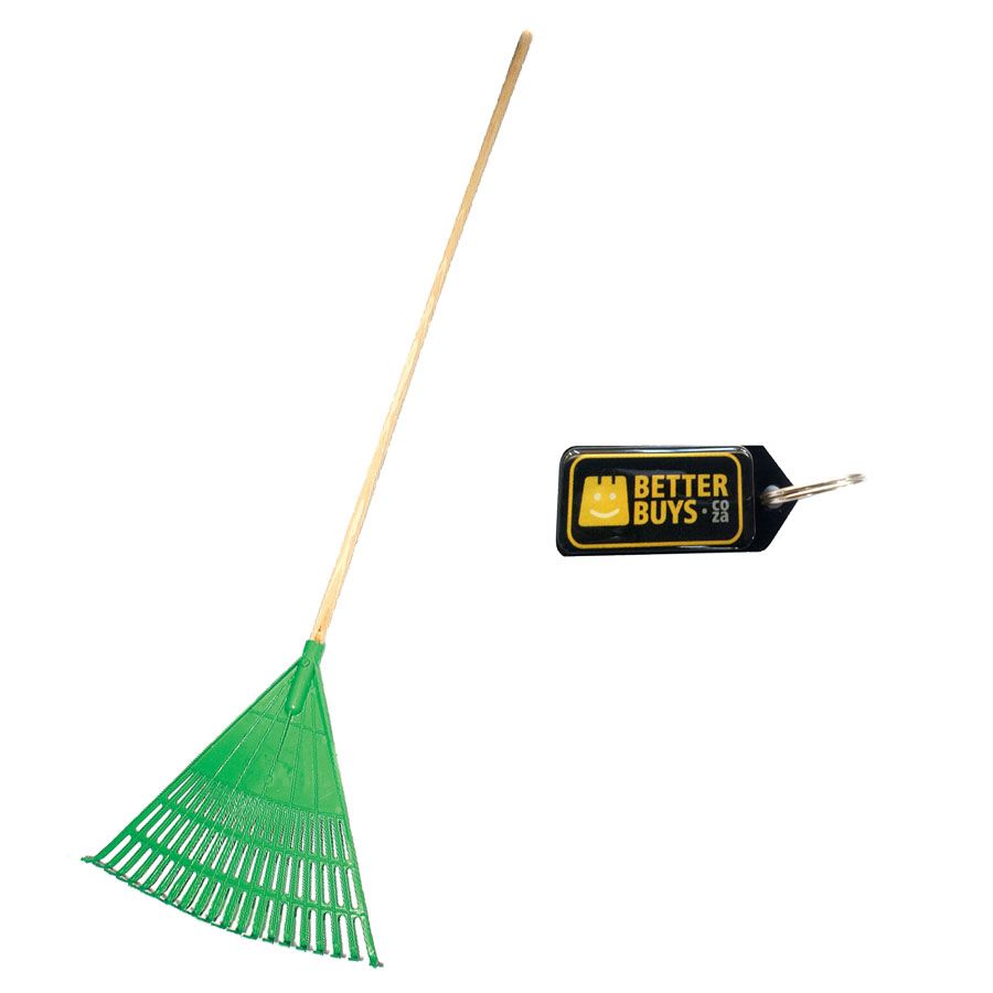Garden Plastic Leaf Rake - Wooden Handle - Green & Gel Key Holder