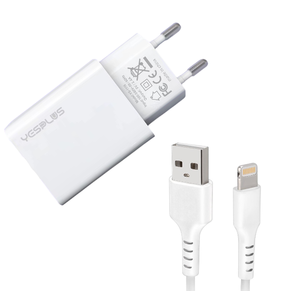 YESPLUS- YS-1116 - Over-Heating Protection Adapter With iPhone Cable- White