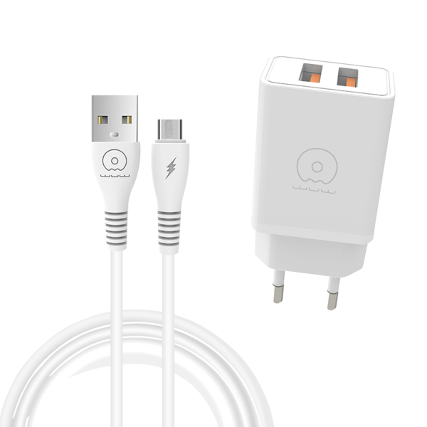 WUW - T55 Dual-USB Port Adapter With Type-C Cable - White