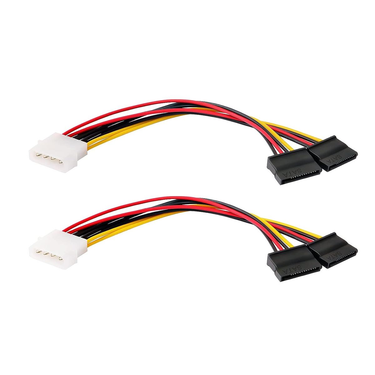 Male Molex to 2 x Female SATA Power Splitter Cable - 2 pack
