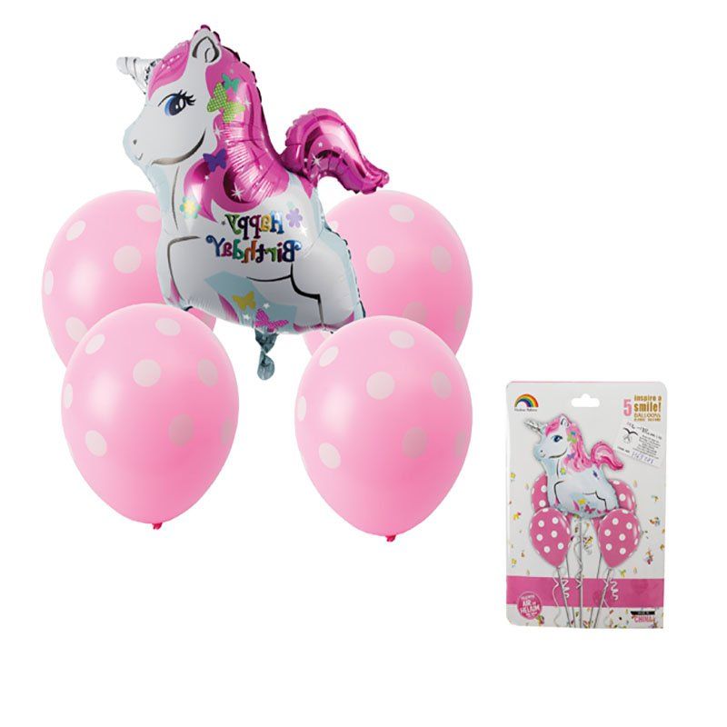 Unicorn Balloon - Happy Birthday - Bouquet - 5 Piece - Pink - 6 Pack
