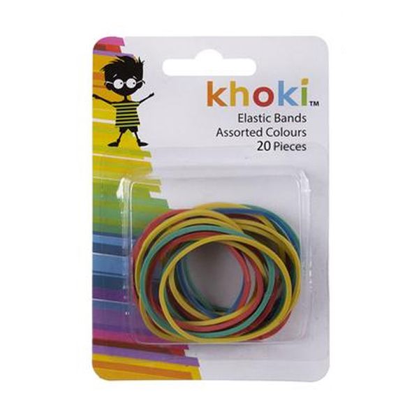 Stationery elastic bands assorted colours 20 piece pack