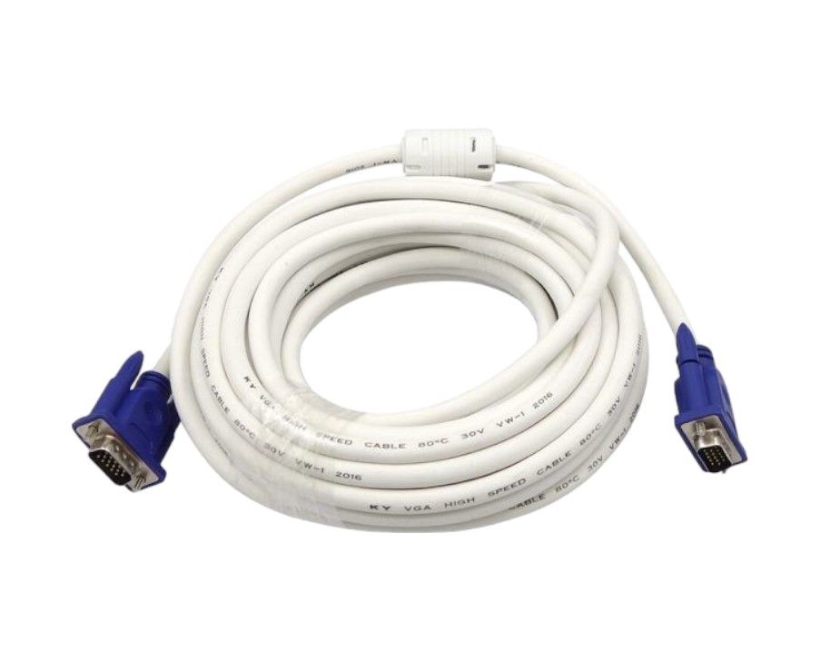 High Resolution VGA Cable Male To Male 20 Meters 1080P - White