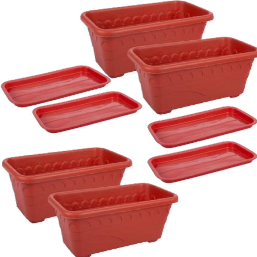 Garden Rectangle Pot Plant With Tray Medium Set of 4 (30cm)