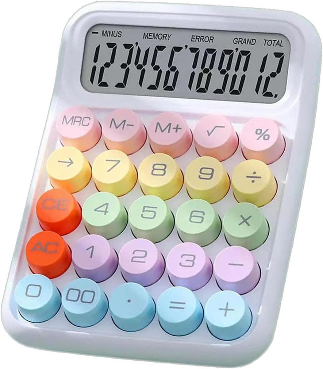 12 Digits Calculator With Large LCD Display, Desktop Display - White Colour