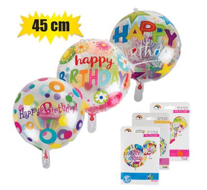BALLOON CLEAR PRINT HBD ASSTD 45cm F-01