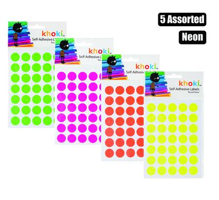 LABELS SELF ADHESIVE NEON ROUND ASSTD
