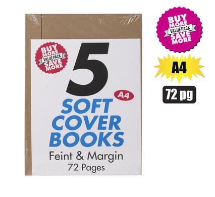 BOOK SOFT-COVER A4 72PG COLLEGE F/M 5PK