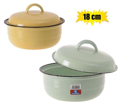 FOOD DISH ENAMEL 18cm W/LID PLAIN