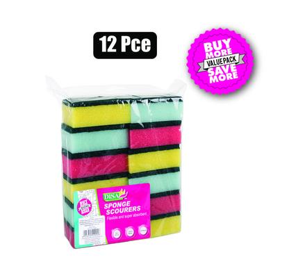 SCOURER FOAM GREEN PAD 12PC RAINBOW