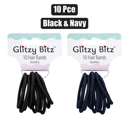 HAIR BAND ELASTIC 10PC BLACK/NAVY