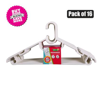 CLOTHES HANGERS PLASTIC PACK-16 WHITE