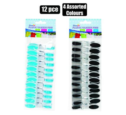 WASHING PEGS PL 80mm ASSTD RUBBER 12PC