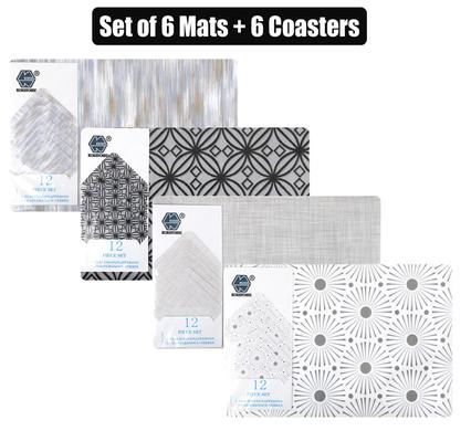 PLACE MAT PP W/COASTERS 6PC 43x28cm ASST