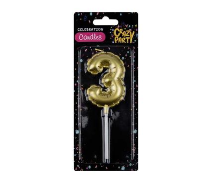 CANDLES BIRTHDAY BALLOON NO.3-GLD 5cm