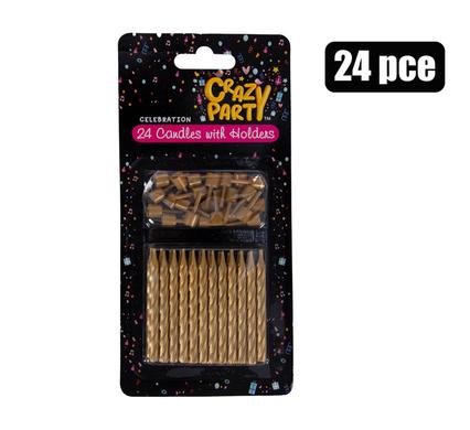 CANDLES BIRTHDAY 24 CANDLES+HOLDERS GLD