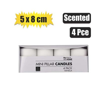 CANDLE-SET 4PC PILLARS 5x8cm SCENTED