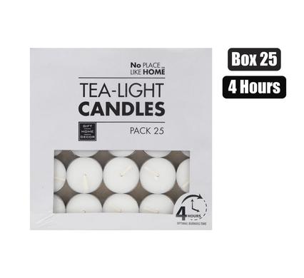 CANDLE TEA-LIGHT WHITE 3.5cm BOX-25