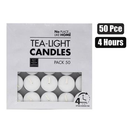 CANDLE TEA-LIGHT WHITE 3.5CM BOX-50