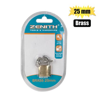 PADLOCK ZENITH BRASS 25mm CARDED