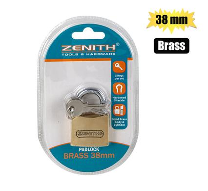 PADLOCK ZENITH BRASS 38mm CARDED