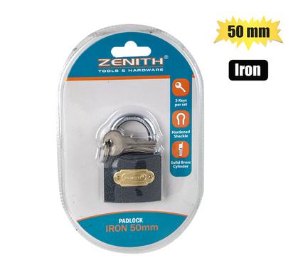 PADLOCK ZENITH IRON 50mm CARDED