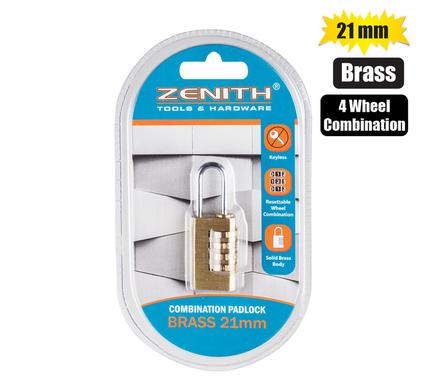 PADLOCK COMBO BRS 4 WHL RESET 21x35mm