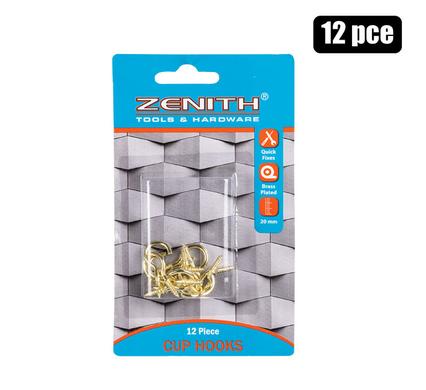 CUP-HOOKS BRASS-PL 20mm 12PCE ZENITH