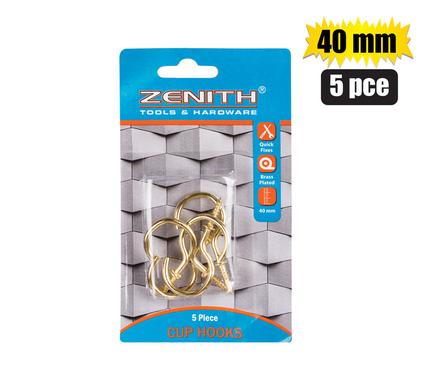 CUP-HOOKS BRASS-PL 40mm 5PCE ZENITH