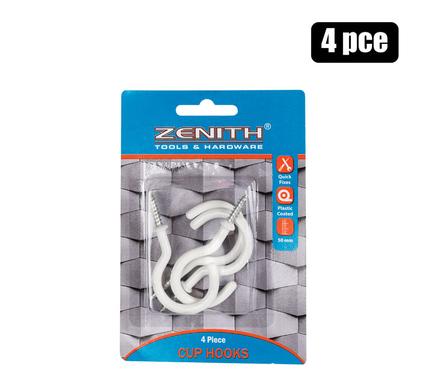 CUP-HOOKS WHITE PL-CTD 50mm 4PCE ZENITH