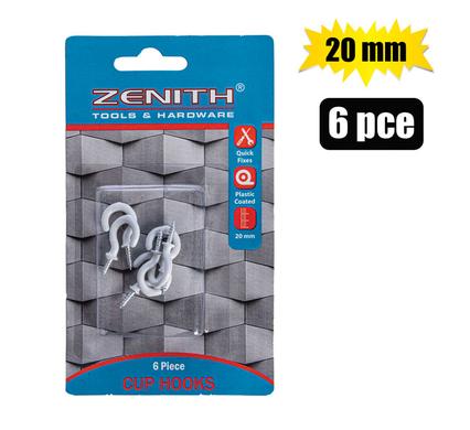 CUP-HOOKS WHITE-PL-CTD 20mm 6PCE ZENITH