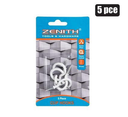 CUP-HOOKS WHITE-PL-CTD 30mm 5PCE ZENITH