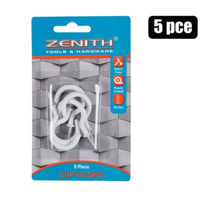 CUP-HOOKS WHITE-PL-CTD 40mm 5PCE ZENITH