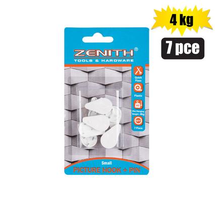 PICTURE-HOOK+PIN WHT 7PCE SML(4kg)ZENITH