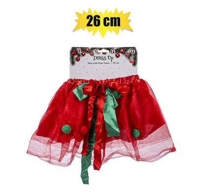 XMAS DRESS UP TUTU W/POMPOMS 26cm