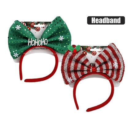 XMAS DRESSUP HEAD BAND W/BOW ASSTD