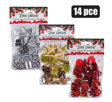 XMAS TREE DECOR BALL,BOX,CONE 14PC SET